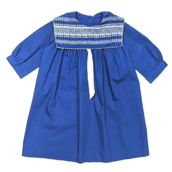 Vintage Handmade Dress Girls Size 4T Blue Embroidered Sailor - Picture 1 of 4